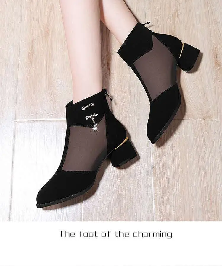 Fairy Style Mesh Shoes Women's 2025 New Summer Breathable Mesh Boots Frosted Hollow Sandals Thick Heel High Heel Sandals for Women — feature 9