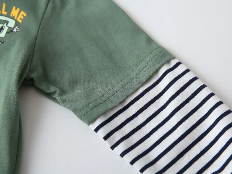White Long Sleeve T-Shirt for Boys with Striped Sleeves — feature 11