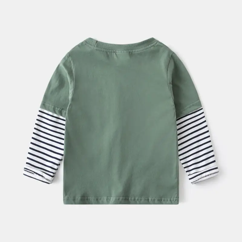 White Long Sleeve T-Shirt for Boys with Striped Sleeves — feature 4