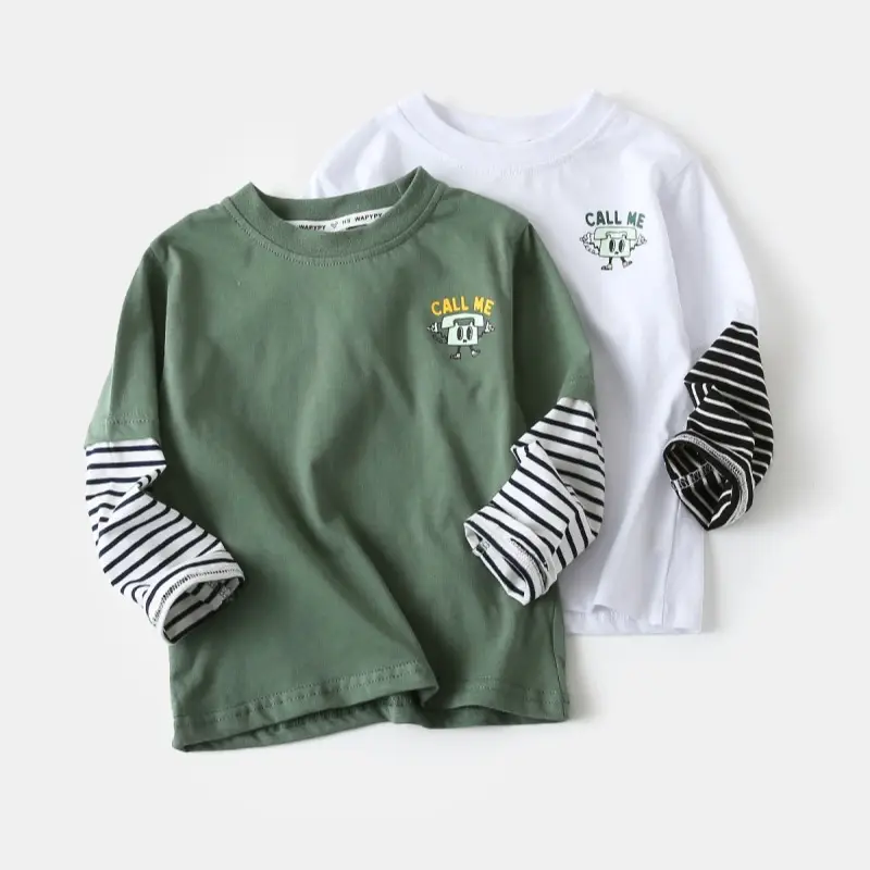 White Long Sleeve T-Shirt for Boys with Striped Sleeves — feature 6