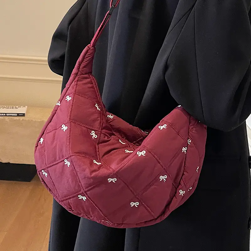 Autumn Winter Bow Cotton Padded Suit Bag for Women