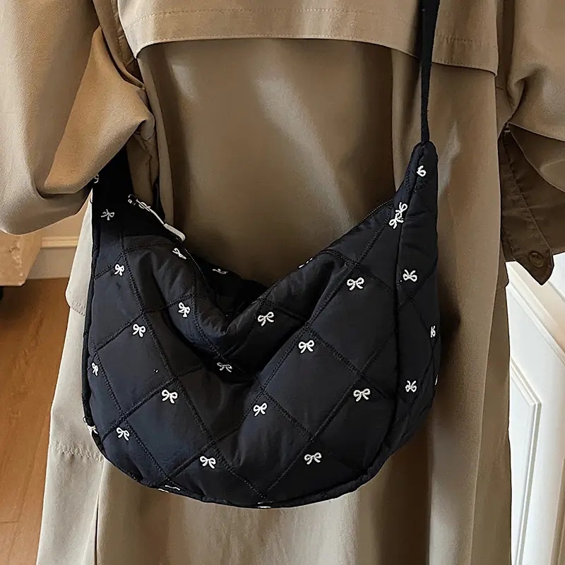 Autumn Winter Bow Cotton Padded Suit Bag for Women