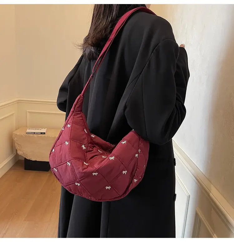 Autumn Winter Bow Cotton Padded Suit Bag for Women — feature 10