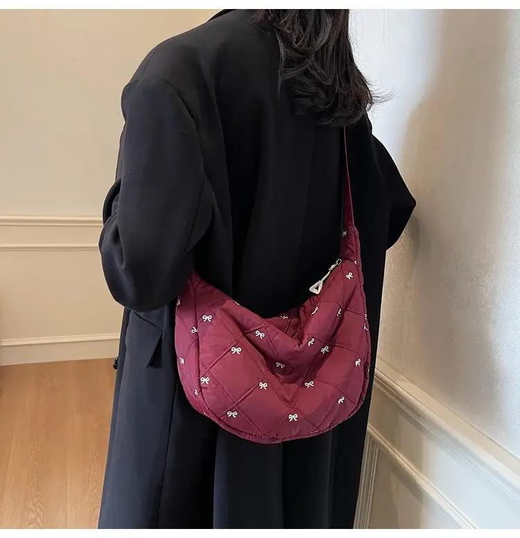 Autumn Winter Bow Cotton Padded Suit Bag for Women — feature 12