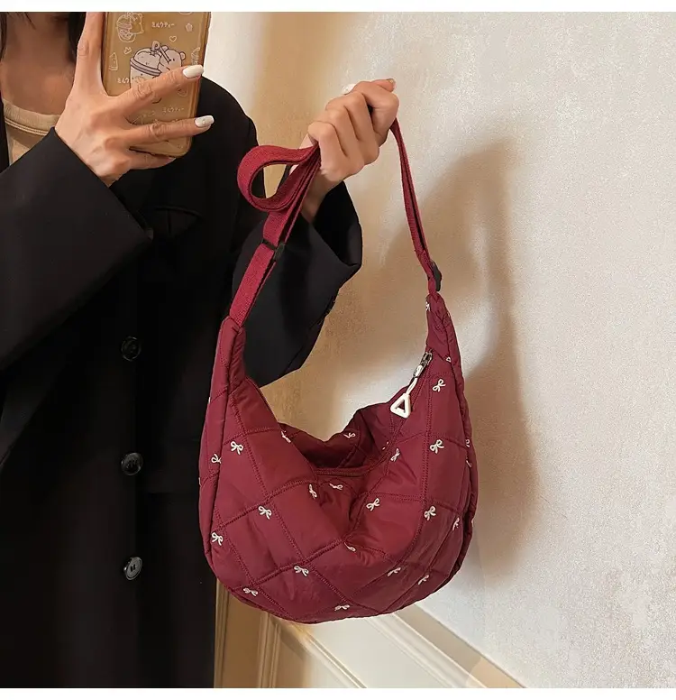 Autumn Winter Bow Cotton Padded Suit Bag for Women — feature 15