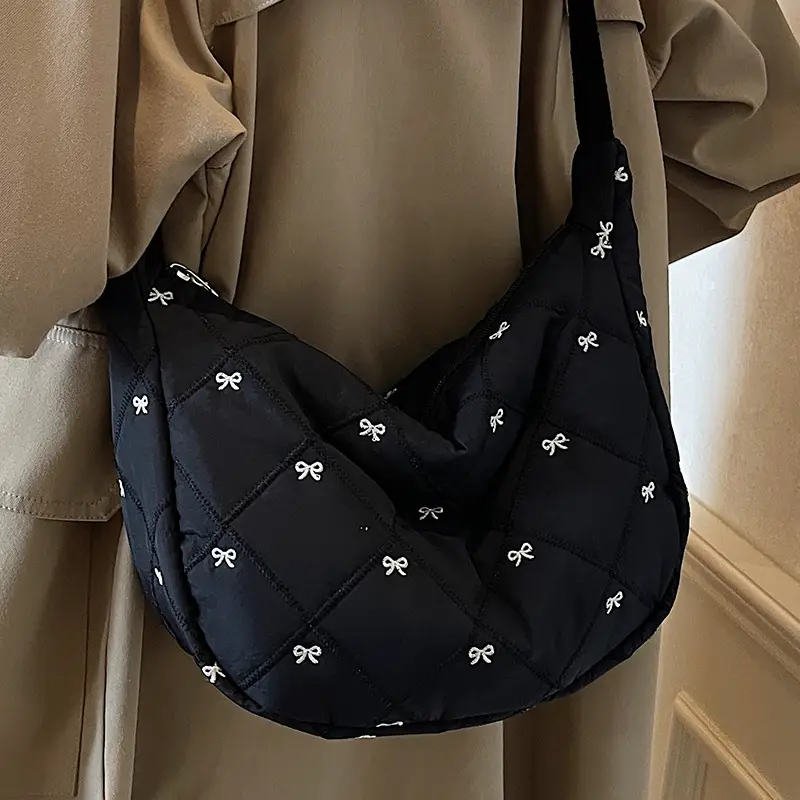 Autumn Winter Bow Cotton Padded Suit Bag for Women