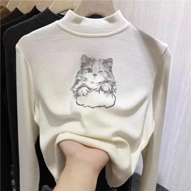 Derong Cat Print Long Sleeve Turtleneck for Girls Medium to XL - Image 2