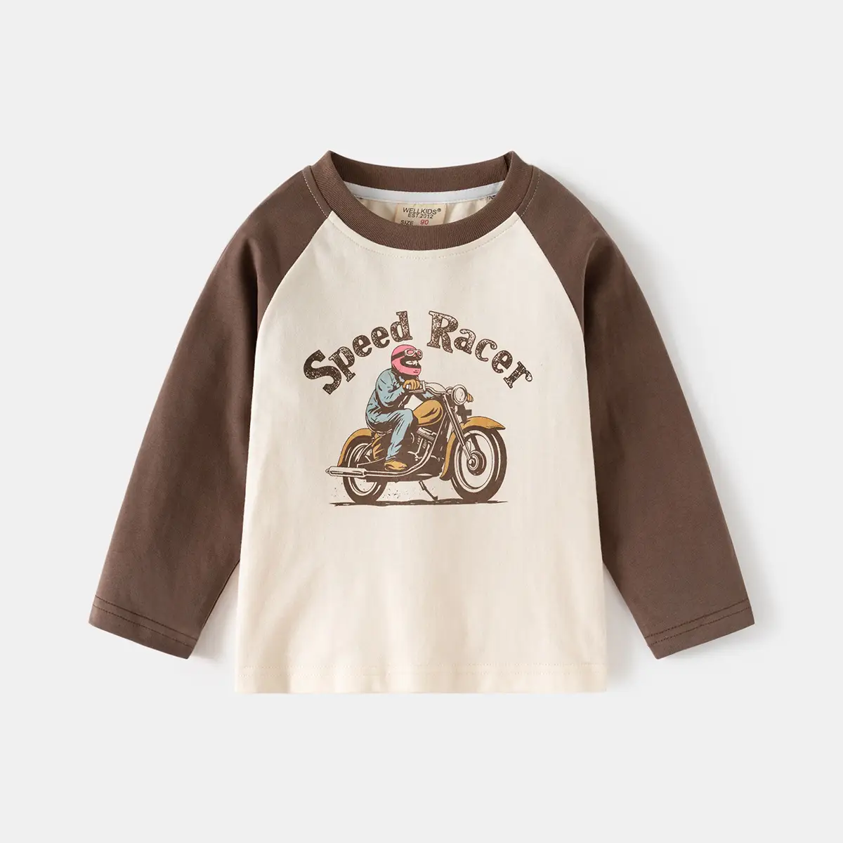 Speed Racing Boys Raglan Sleeve T-Shirt Brown Cream - Image 3