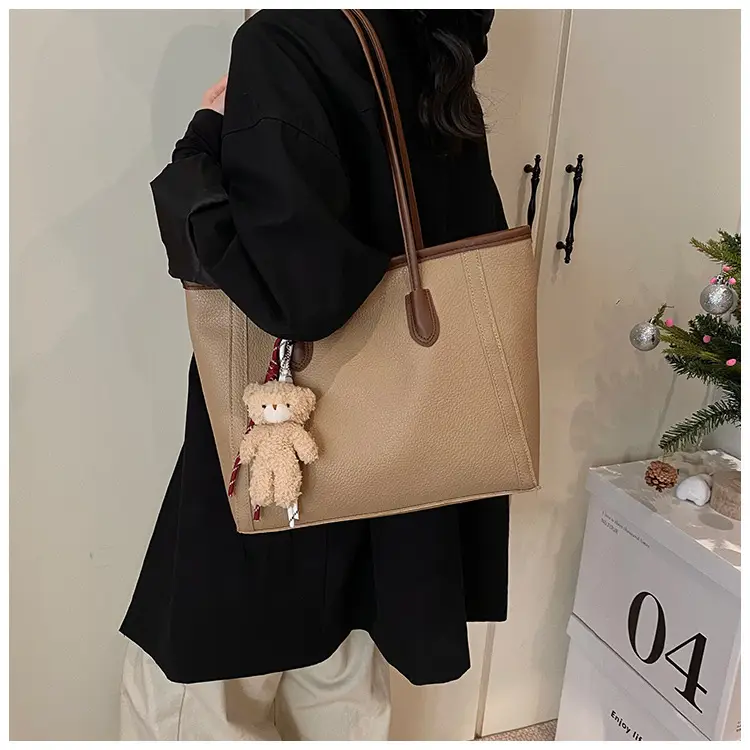 Korean Style Cream Shoulder Bag with Teddy Keychain — feature 12