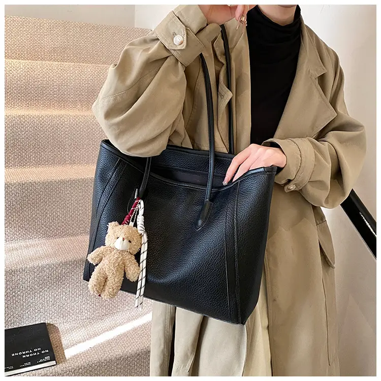 Korean Style Cream Shoulder Bag with Teddy Keychain — feature 15
