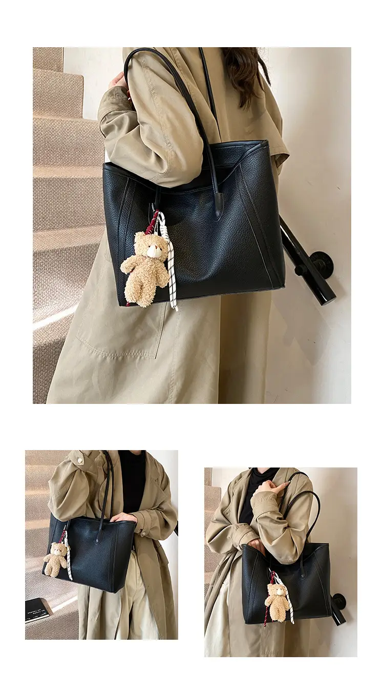 Korean Style Cream Shoulder Bag with Teddy Keychain — feature 16