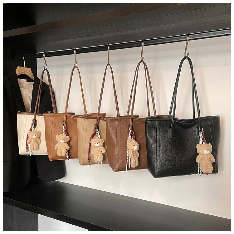 Korean Style Cream Shoulder Bag with Teddy Keychain — feature 21