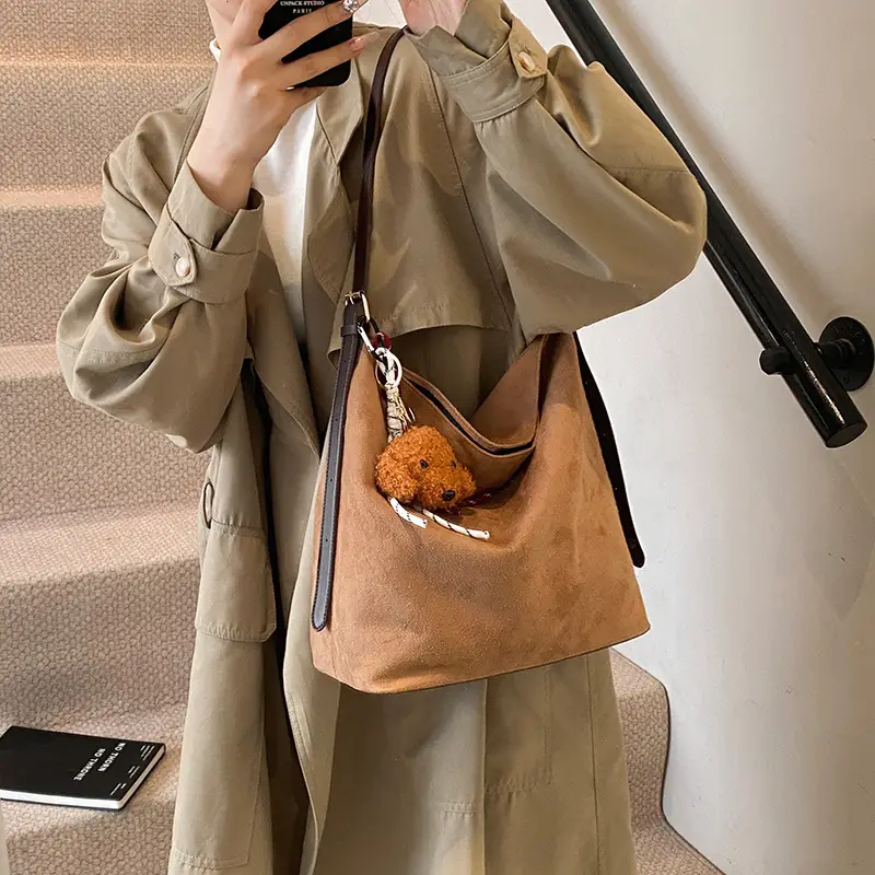 Leopard Print Winter Shoulder Bag with Teddy Bear
