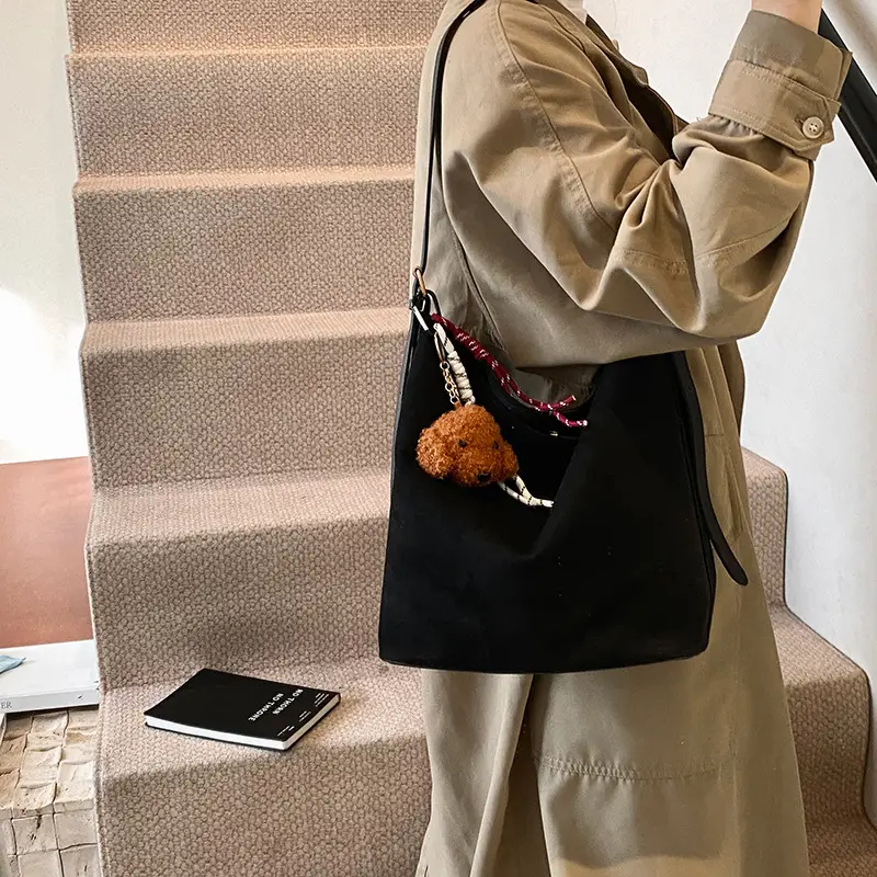 Leopard Print Winter Shoulder Bag with Teddy Bear