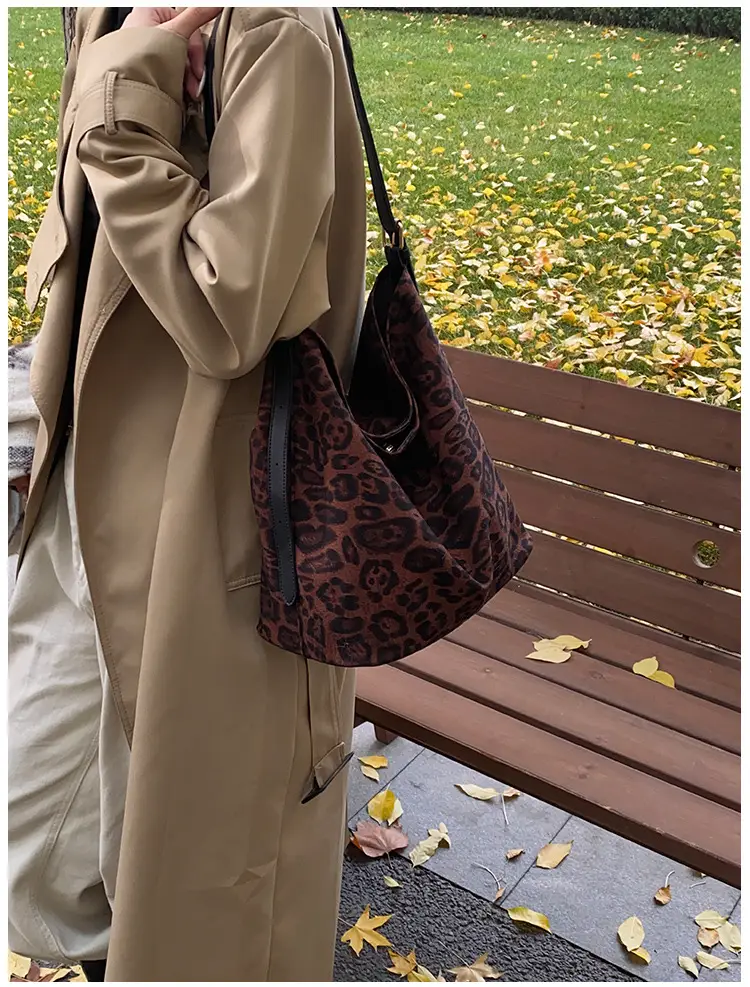 Leopard Print Winter Shoulder Bag with Teddy Bear — feature 14