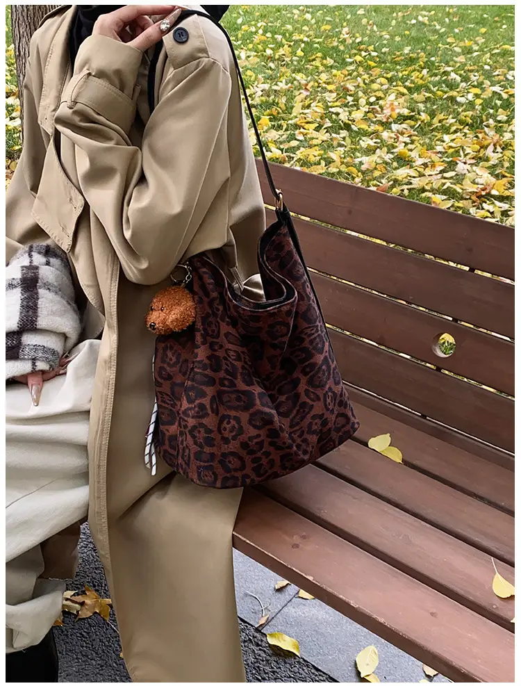 Leopard Print Winter Shoulder Bag with Teddy Bear — feature 15