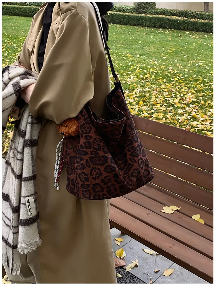 Leopard Print Winter Shoulder Bag with Teddy Bear — feature 16