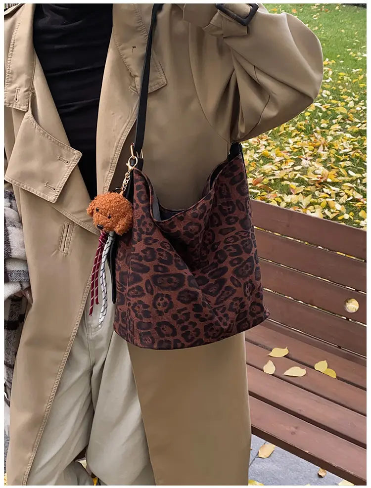 Leopard Print Winter Shoulder Bag with Teddy Bear — feature 18