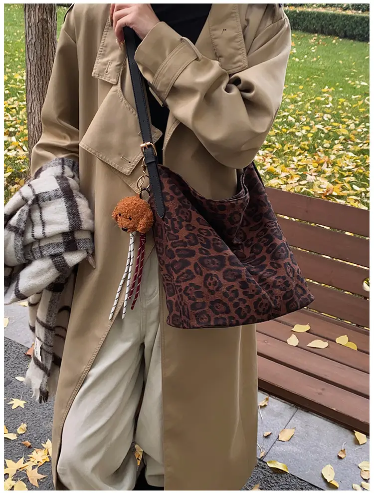 Leopard Print Winter Shoulder Bag with Teddy Bear — feature 19
