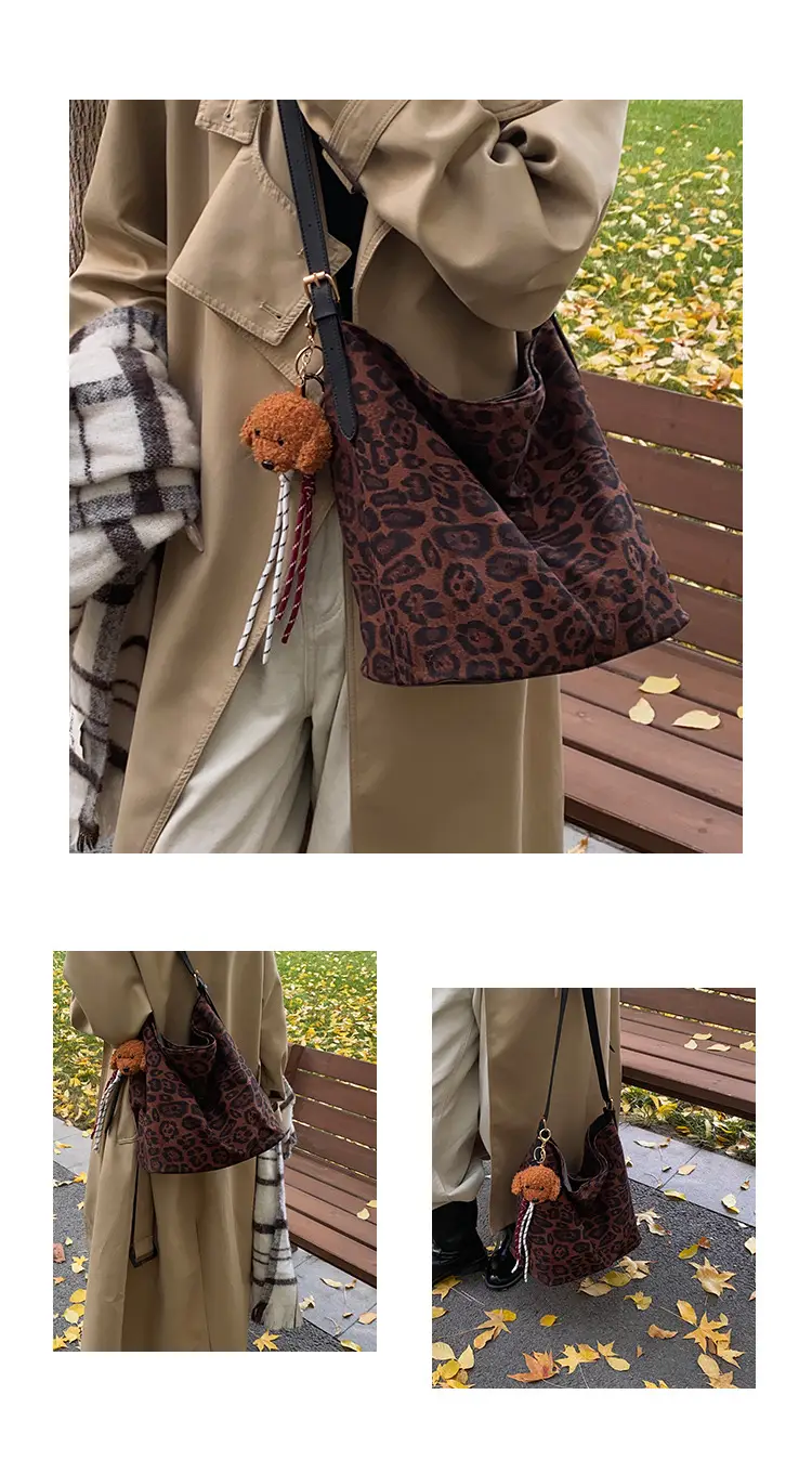 Leopard Print Winter Shoulder Bag with Teddy Bear — feature 8