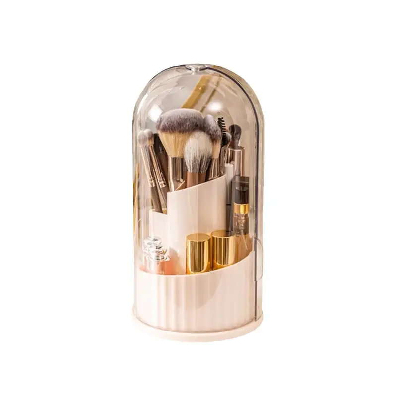 Rotating Cosmetic Brush Storage Cylinder Gold Dustproof - Image 7