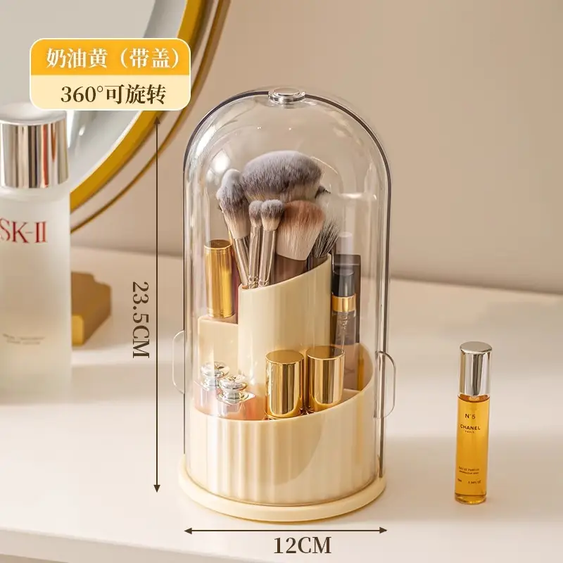 Rotating Cosmetic Brush Storage Cylinder Gold Dustproof - Image 2