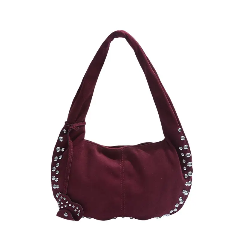 Women's Rivet Frosted Diagonal Shoulder Bag Brown