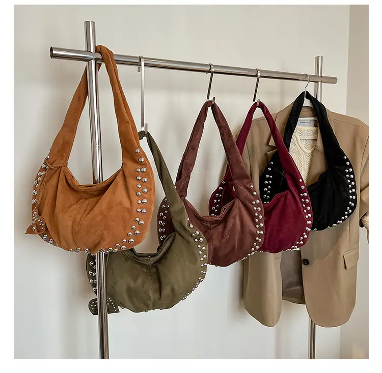 Women's Rivet Frosted Diagonal Shoulder Bag Brown — feature 11