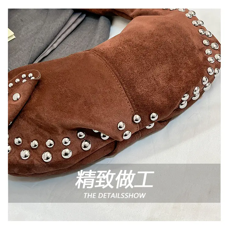 Women's Rivet Frosted Diagonal Shoulder Bag Brown — feature 14