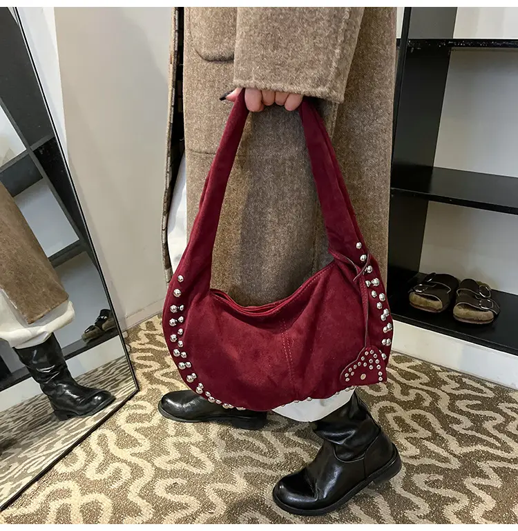 Women's Rivet Frosted Diagonal Shoulder Bag Brown — feature 27