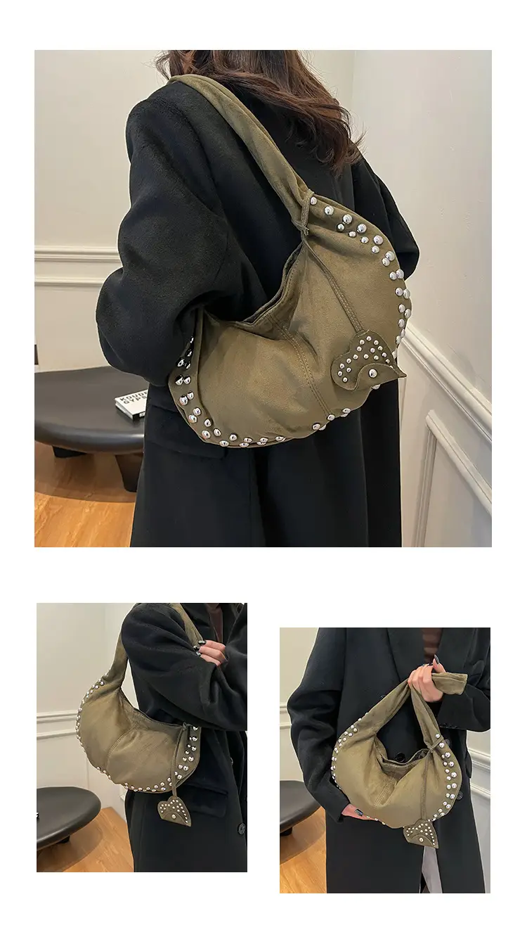 Women's Rivet Frosted Diagonal Shoulder Bag Brown — feature 7