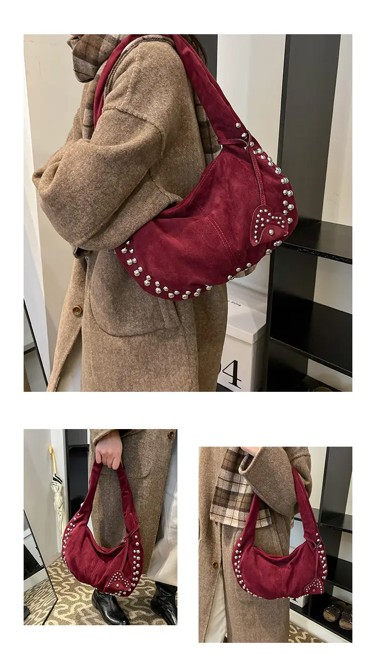 Women's Rivet Frosted Diagonal Shoulder Bag Brown — feature 8