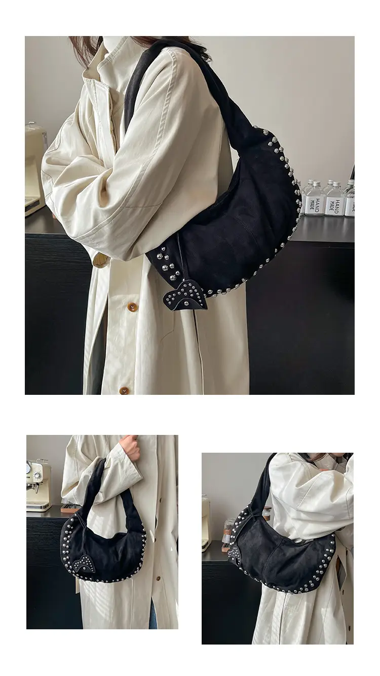 Women's Rivet Frosted Diagonal Shoulder Bag Brown — feature 9