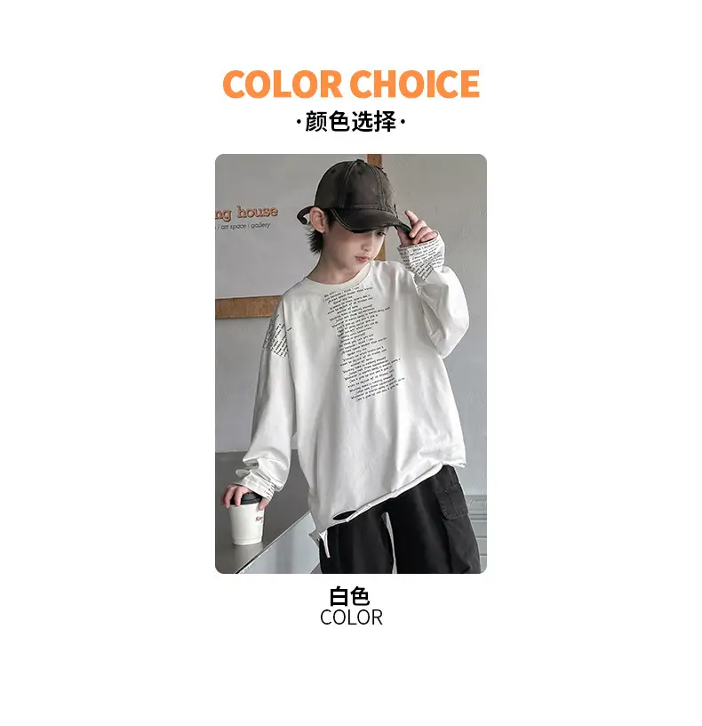 Boys' White Ripped Long Sleeve T-Shirt with Graphic Print — feature 15