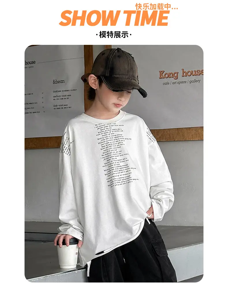 Boys' White Ripped Long Sleeve T-Shirt with Graphic Print — feature 16