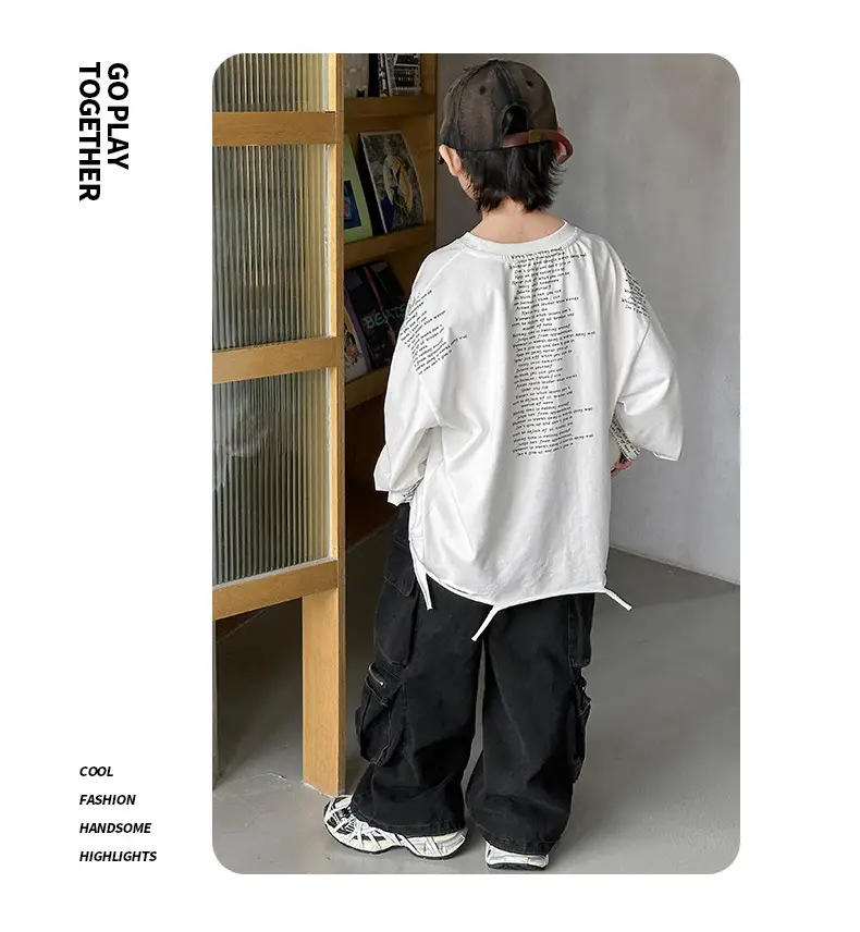 Boys' White Ripped Long Sleeve T-Shirt with Graphic Print — feature 24