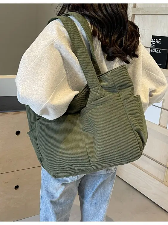 Green Canvas Shoulder Tote Bag for Women 2026 - Image 7