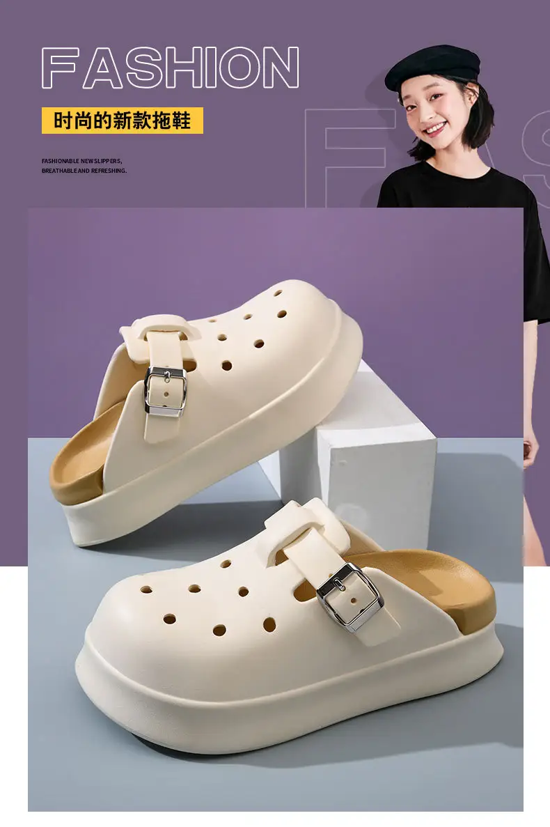 24 New Summer Hole Shoes Girls EVA Outer Wear Smelly Feet Baotou Half Slippers Fashion Joker Slippers Direct Selling — feature 3
