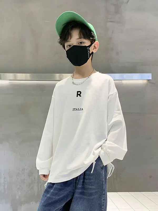 Boys White Letter Print Long Sleeve T-Shirt 2026 - Image 3
