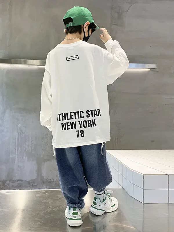 Boys White Letter Print Long Sleeve T-Shirt 2026 - Image 4