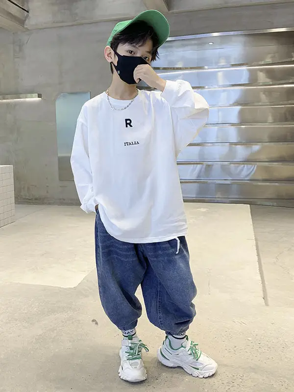 Boys White Letter Print Long Sleeve T-Shirt 2026 - Image 5
