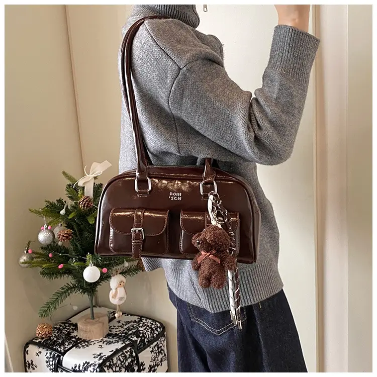 Xiaozhong Retro Shoulder Bag Brown 2024 Winter — feature 13