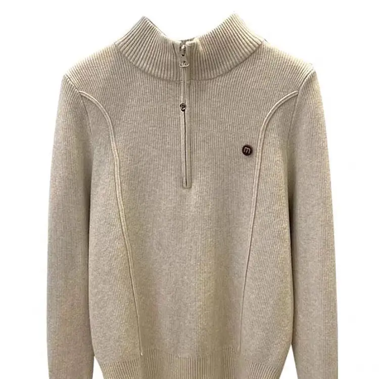 Thickened Stand-Up Collar Half-Zip Integrated Fleece High-Neck Sweater for Women, Autumn and Winter Inner Wear, Fleece-Lined Knitwear, Lazy Style
