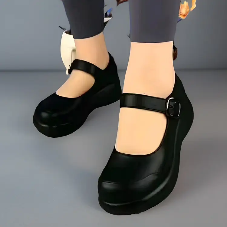 Women's Black Wedge Muffins with Buckle Strap - Image 5