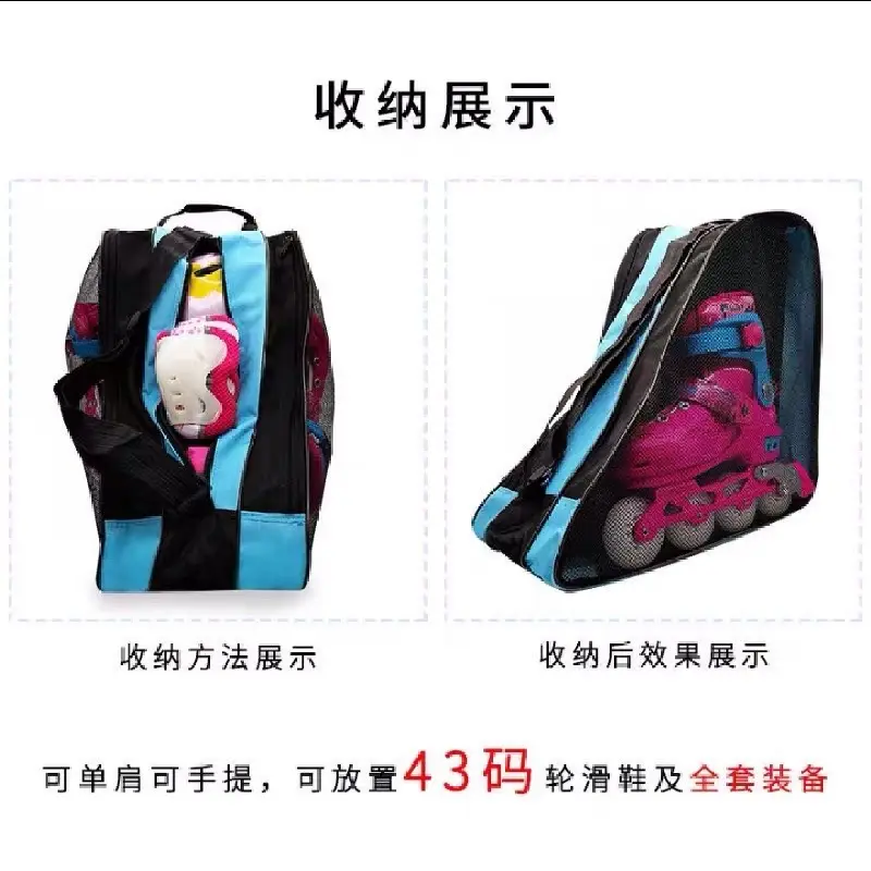 Three-Layer Roller Skate Storage Bag Blue Black — feature 14