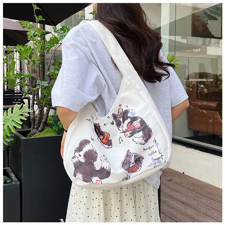 Schoolboy Puppy Canvas Shoulder Bag Large Capacity