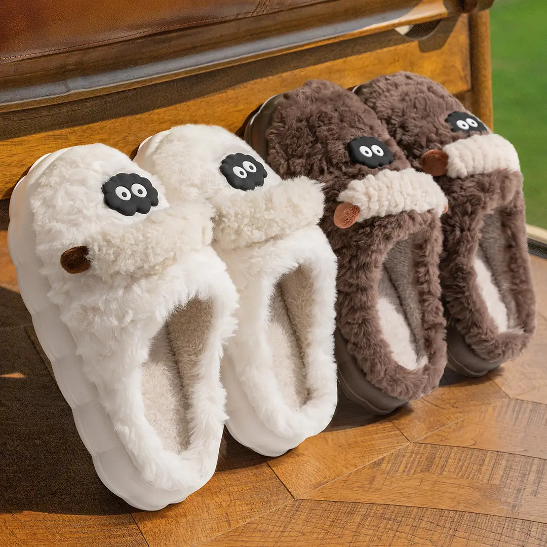 Women's Cotton Slippers for Winter, Plush Sheepskin Indoor Home Slippers for Couples, Furry and Warm Slippers for Men and Women in Autumn and Winter - Image 6