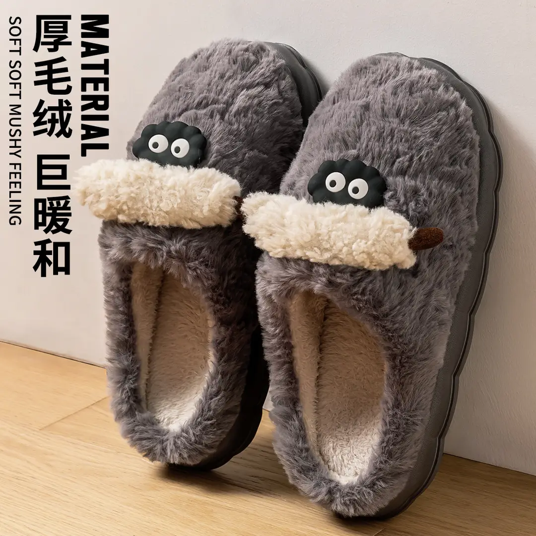 Women's Cotton Slippers for Winter, Plush Sheepskin Indoor Home Slippers for Couples, Furry and Warm Slippers for Men and Women in Autumn and Winter - Image 8