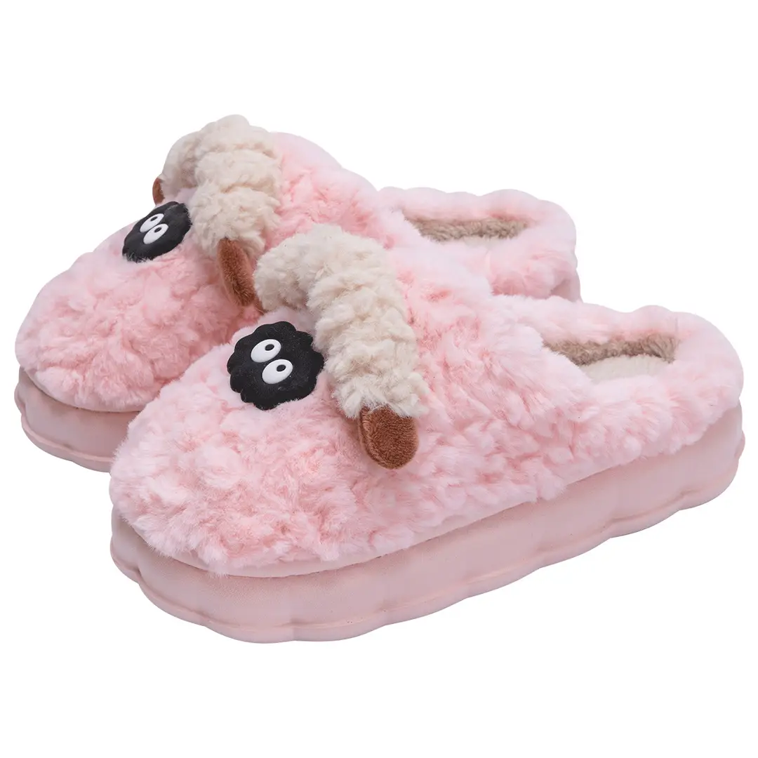 Women's Cotton Slippers for Winter, Plush Sheepskin Indoor Home Slippers for Couples, Furry and Warm Slippers for Men and Women in Autumn and Winter - Image 9