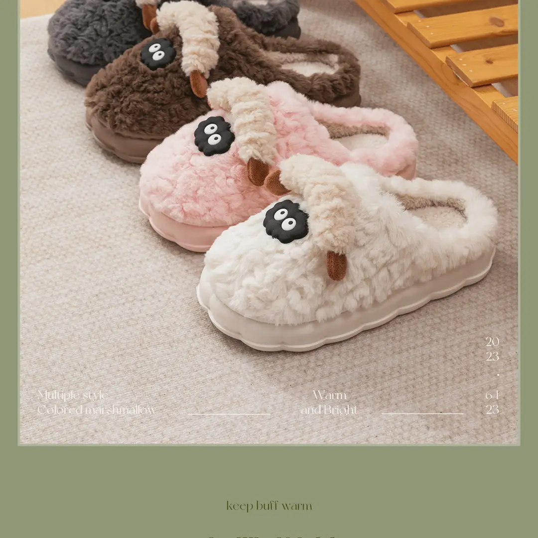 Women's Cotton Slippers for Winter, Plush Sheepskin Indoor Home Slippers for Couples, Furry and Warm Slippers for Men and Women in Autumn and Winter — feature 19